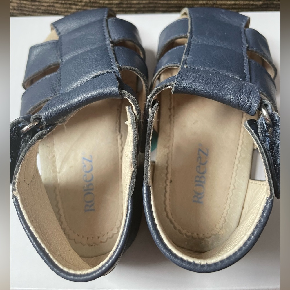 Robeez First Kicks blue leather sandals, used, size 18-24 month. - Picture 3 of 9